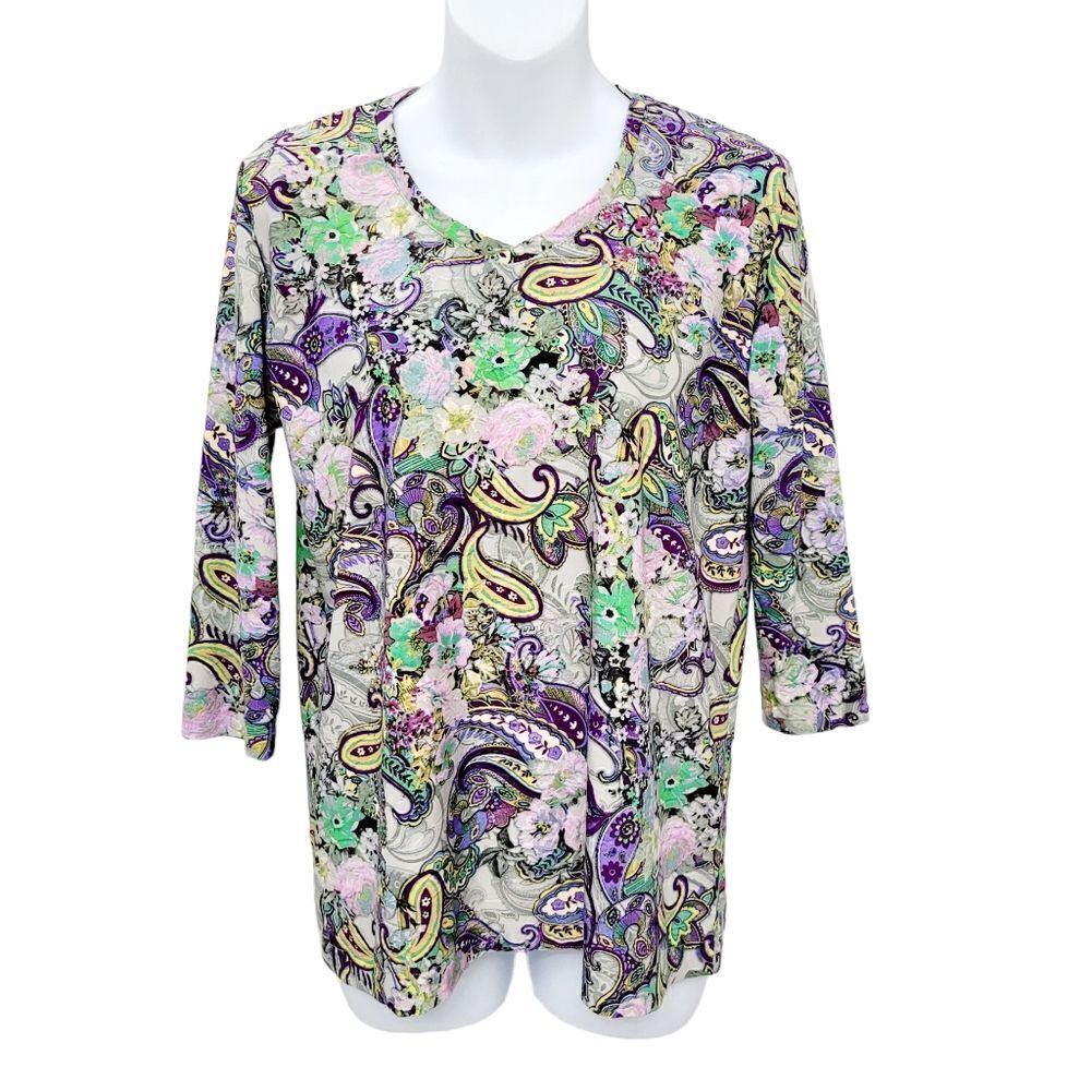 2/$20 Y2K Purple Floral Pattern Top Blouse Size: M